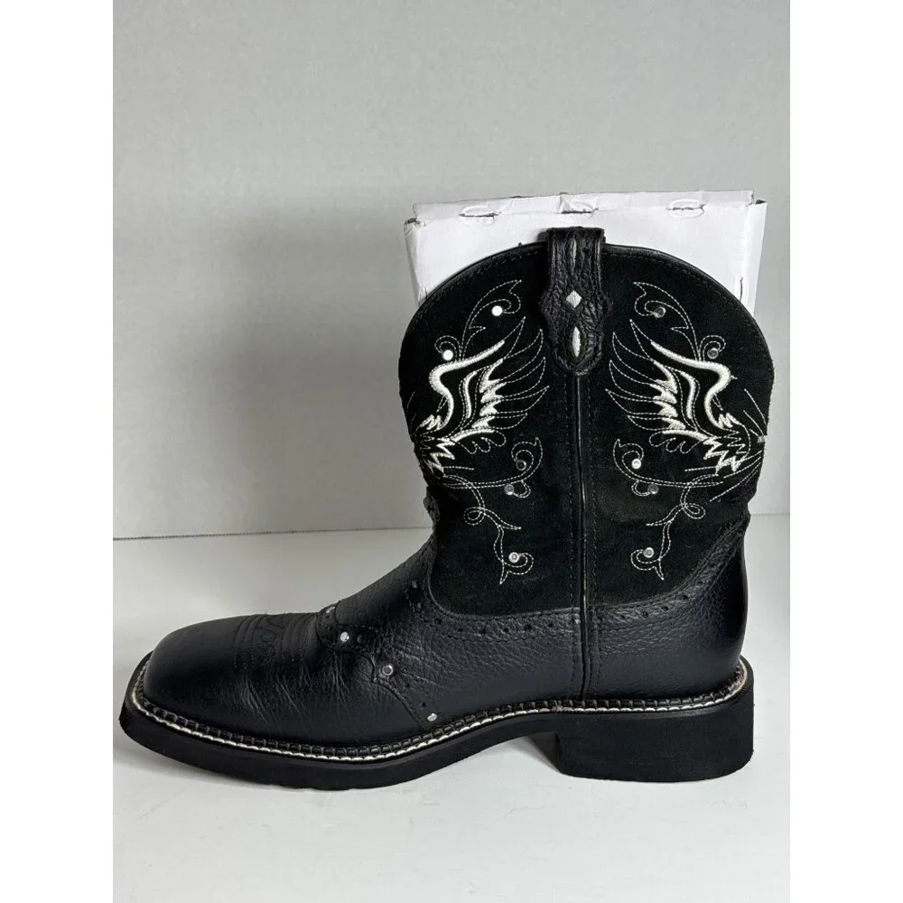Justin Boots Black Gypsy Embroidered Square Toe Western L9977 Womens 8.5B - Picture 7 of 16
